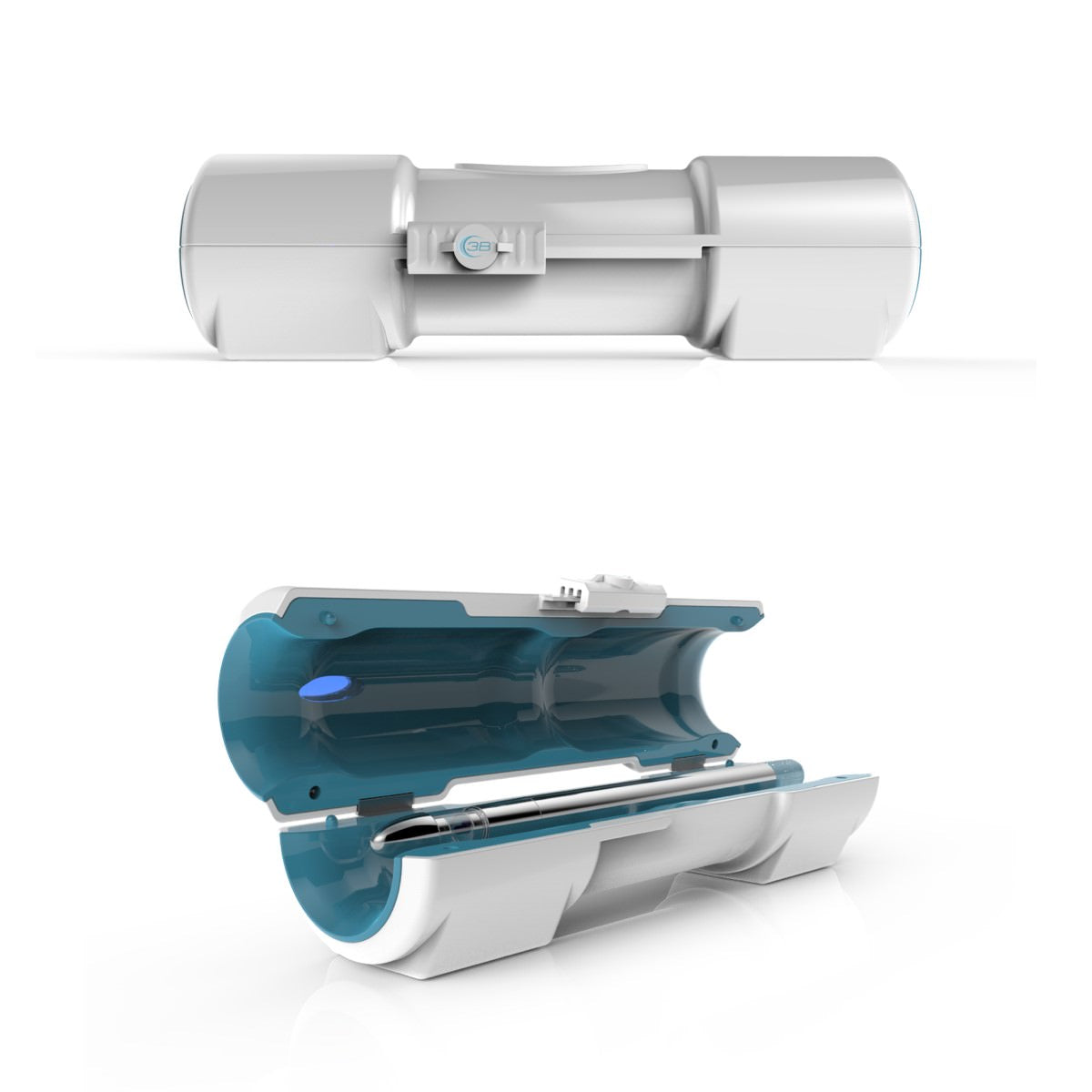 Side & Inside View of React Health's 3B Lumin Bullet UV CPAP Hose Cleaner