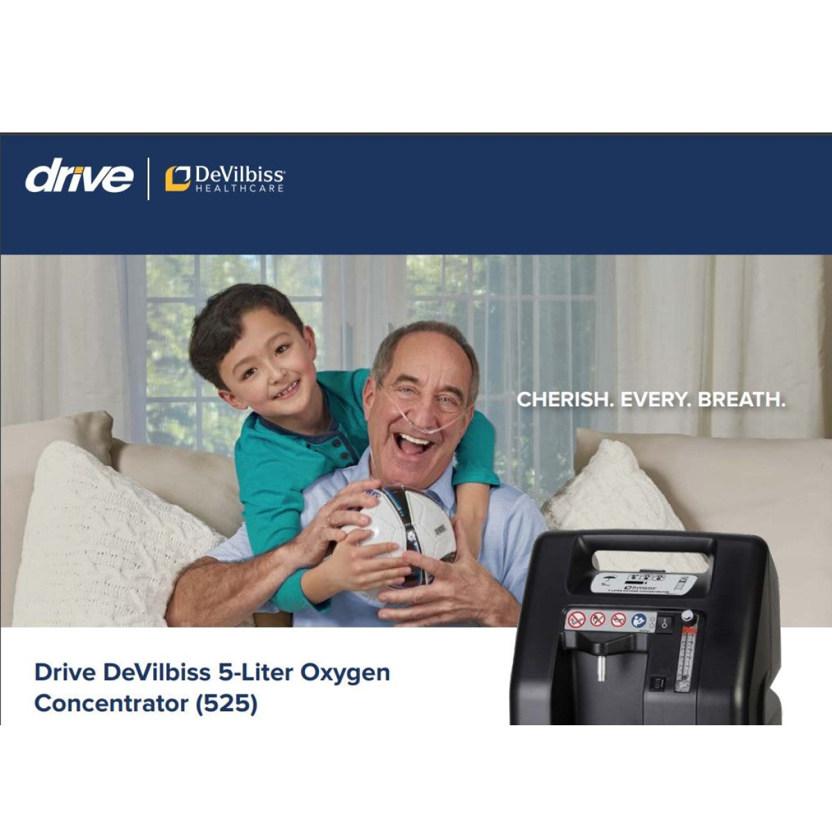 Stock Image for DeVilbiss Healthcare's 5 Liter Oxygen Concentrator W/ Grandpa & Grandson