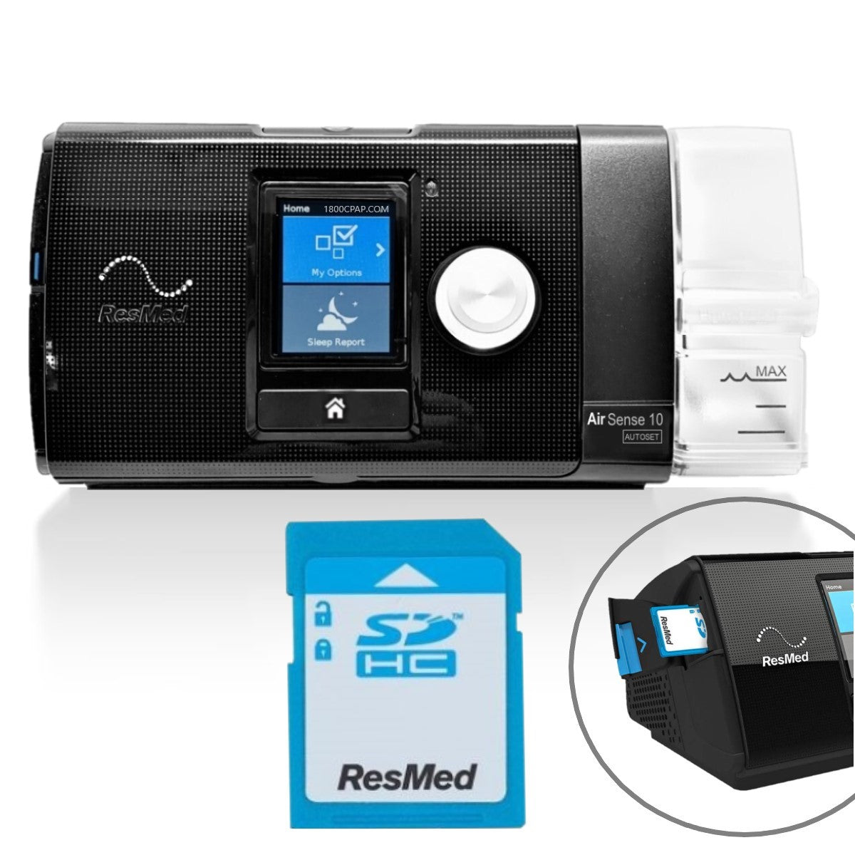 Stock Image of ResMed AirSense 10 Auto CPAP Card to Cloud W/ HumidAire