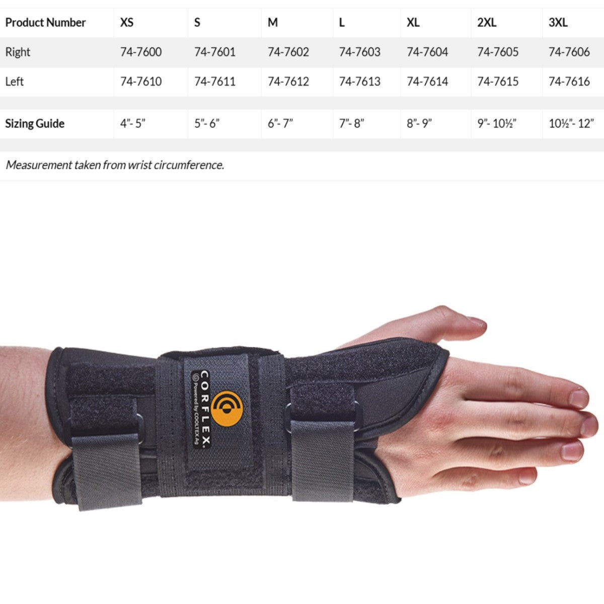 Sizing Guide for CoolTex AG 9 Wrist Splint W/ Strap