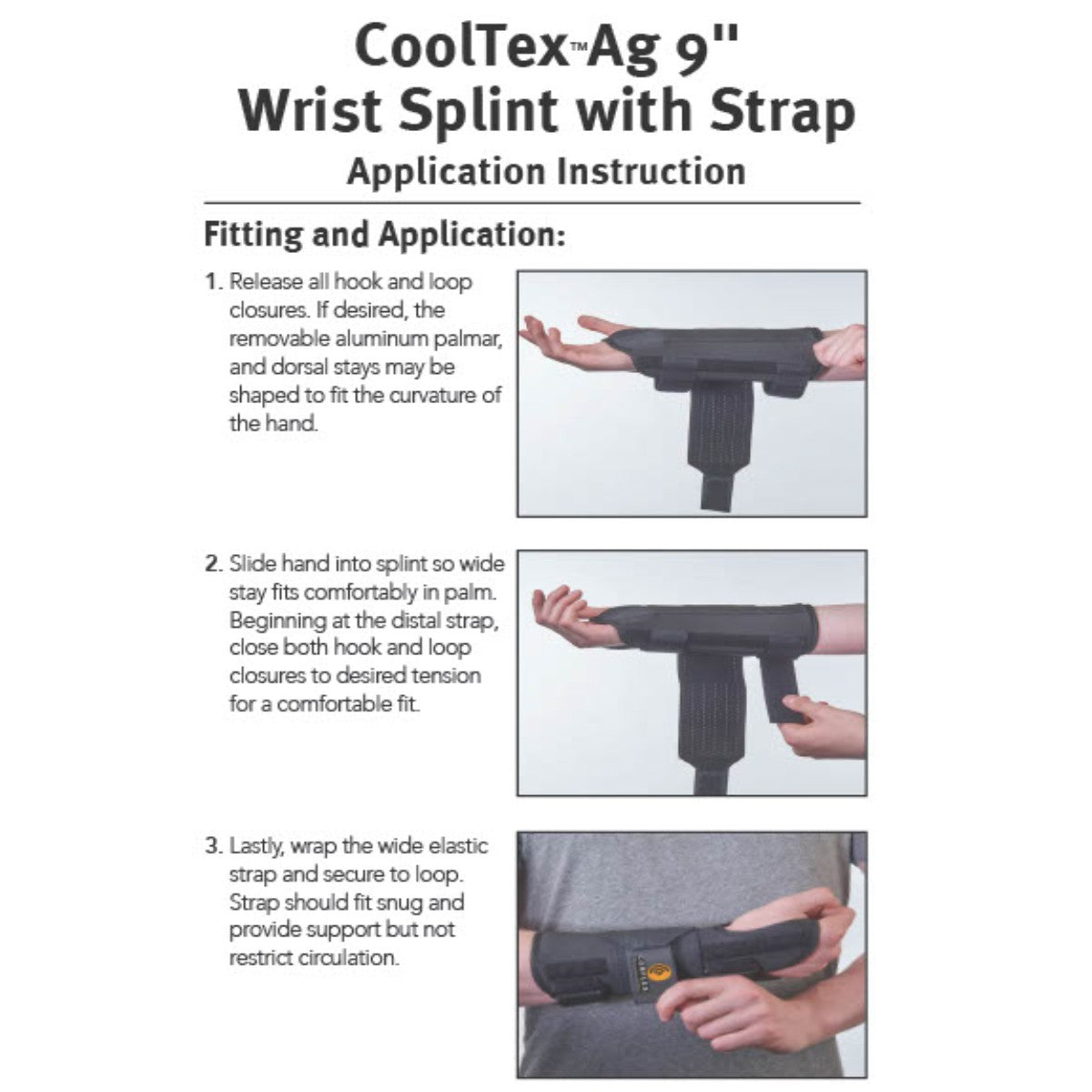 Application Instruction Guide for CoolTex AG 9 Wrist Splint W/ Strap