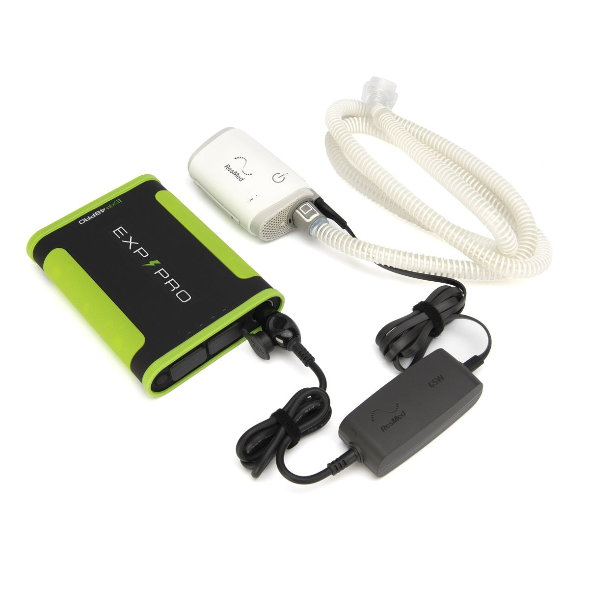 Stock Image of EXP 48 Pro Lithium Ion Battery W/ ResMed AirMini CPAP Machine