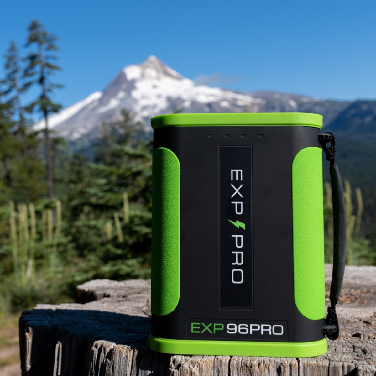 EXP 96 Pro Lithium Ion Battery W/ Mountain & Forest as Backdrop