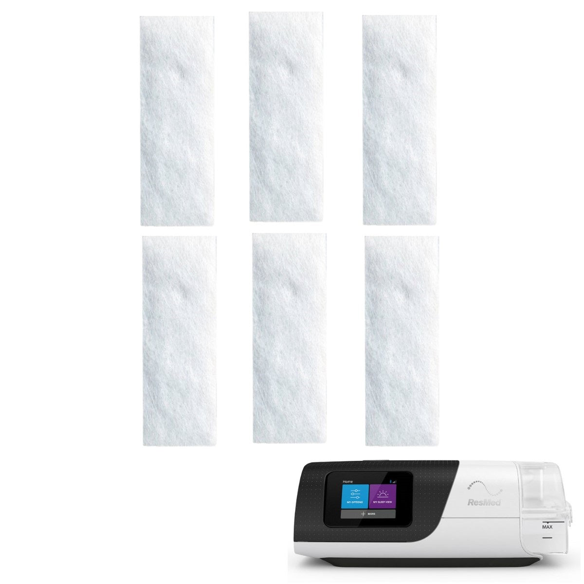 Stock Image of Hypo-Allergenic Filters for ResMed AirSense 11 Series CPAP Machine - 6 Pack
