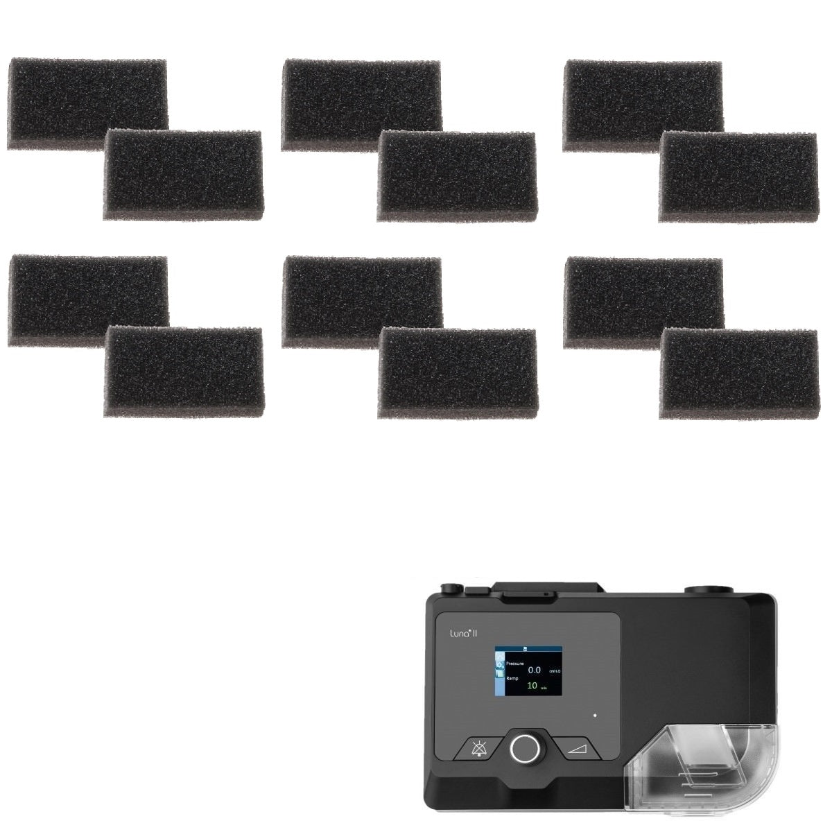 Stock photo of React Health Luna and Luna II Reusable CPAP machine pollen filters 12 pack