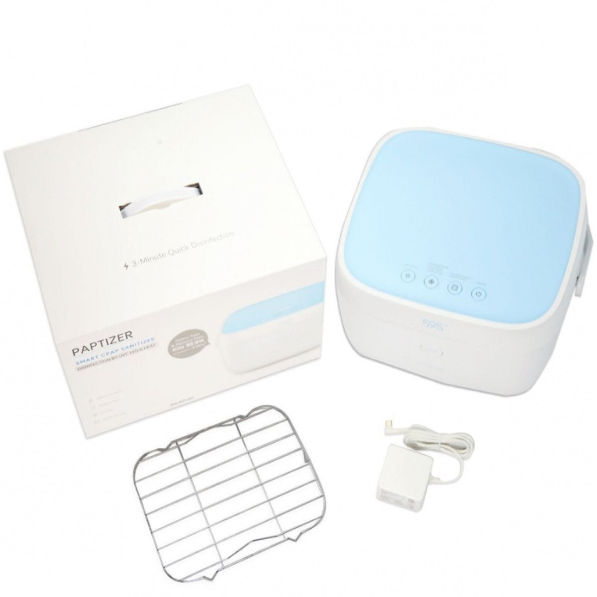 Stock photo of LiViliti Paptizer Smart CPAP Sanitizer with power block and cord