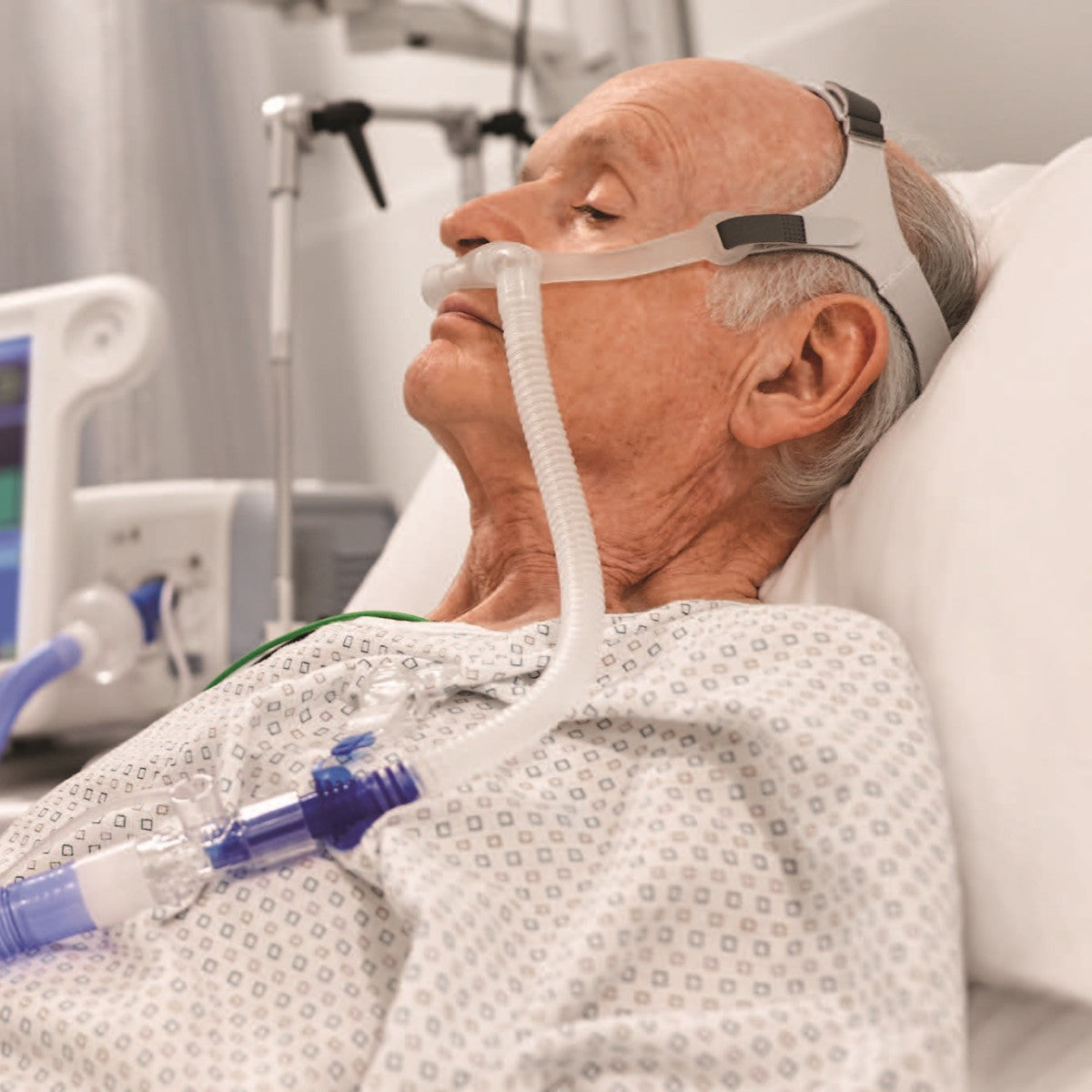 Patient Wearing Philips Respironics High Flow Nasal Cannula