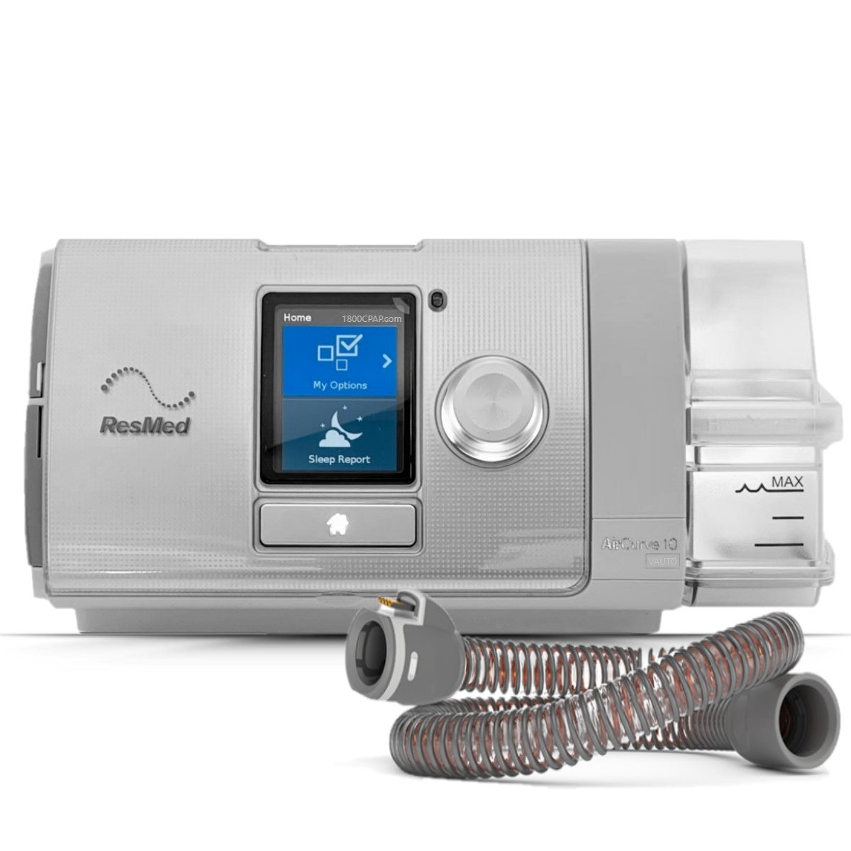 Front View of ResMed's AirCurve 10 Bi-Level CPAP Machine W/ ClimateLine
