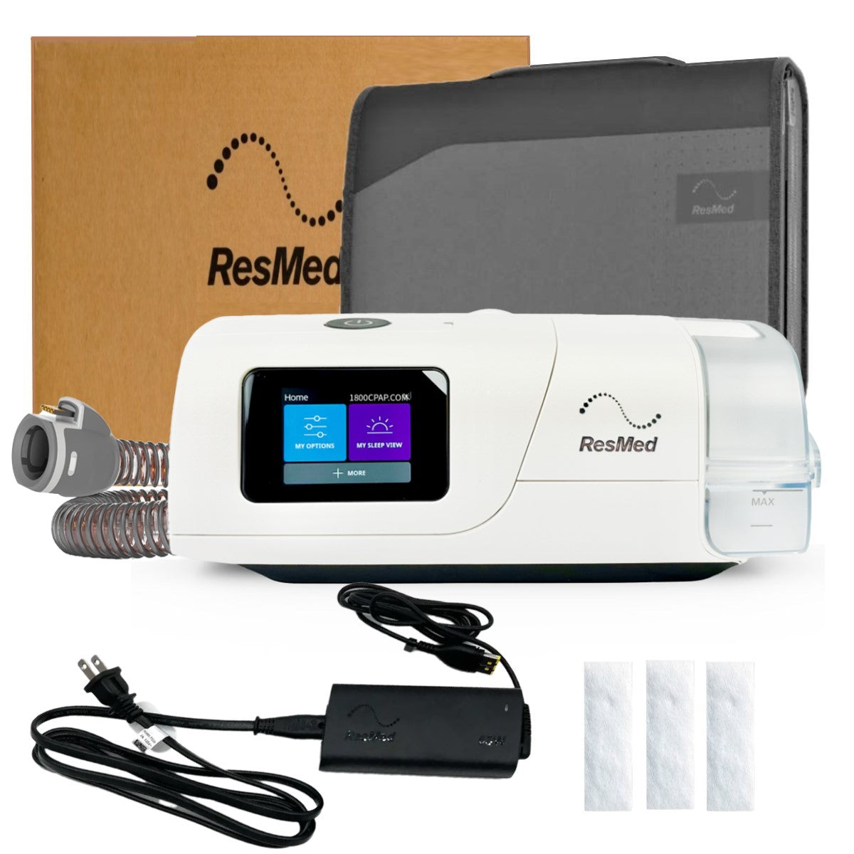 Stock Image of ResMed AirCurve 11 ASV CPAP Machine W/ Accessories
