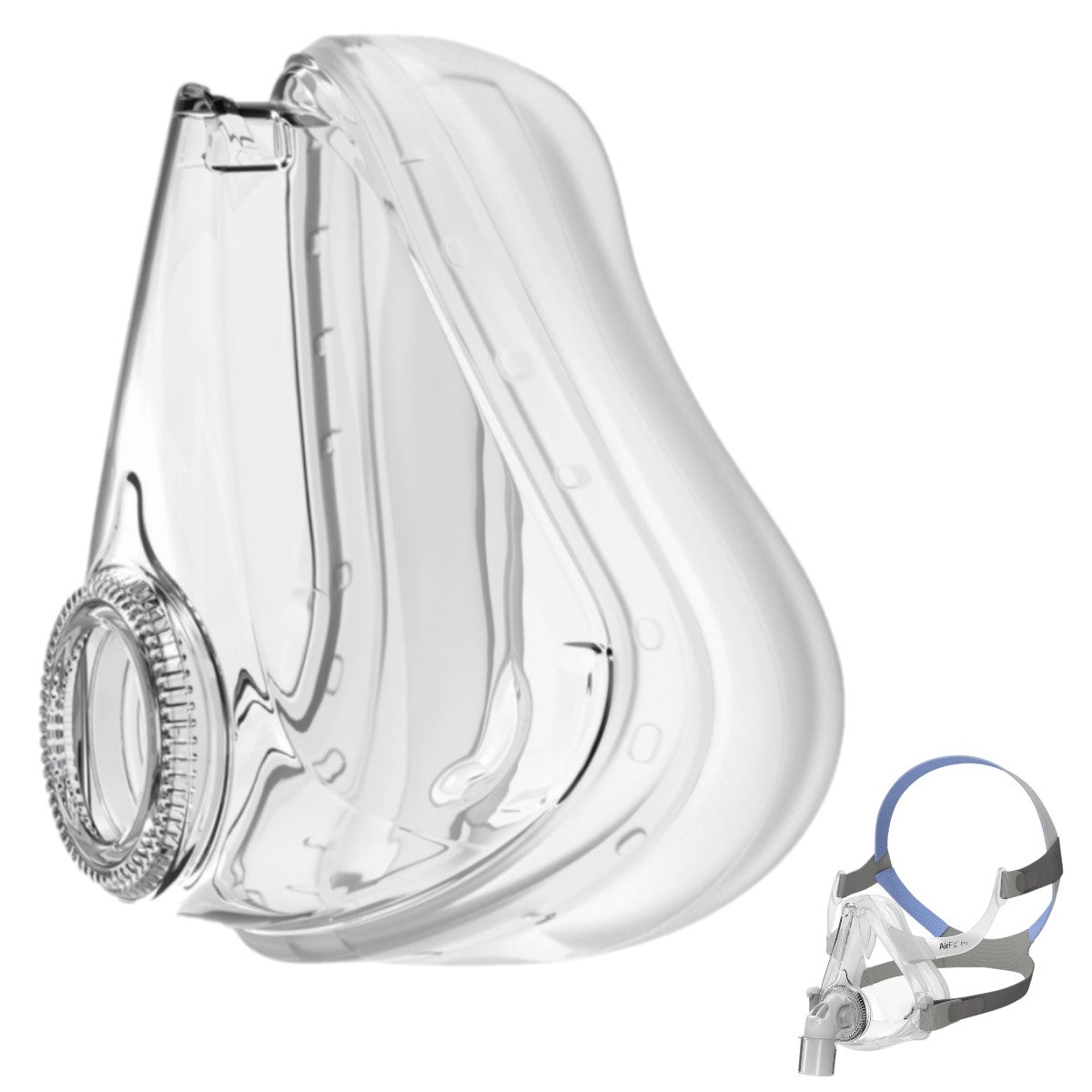 Left facing stock image of ResMed AirFit F10 full face replacement CPAP cushion