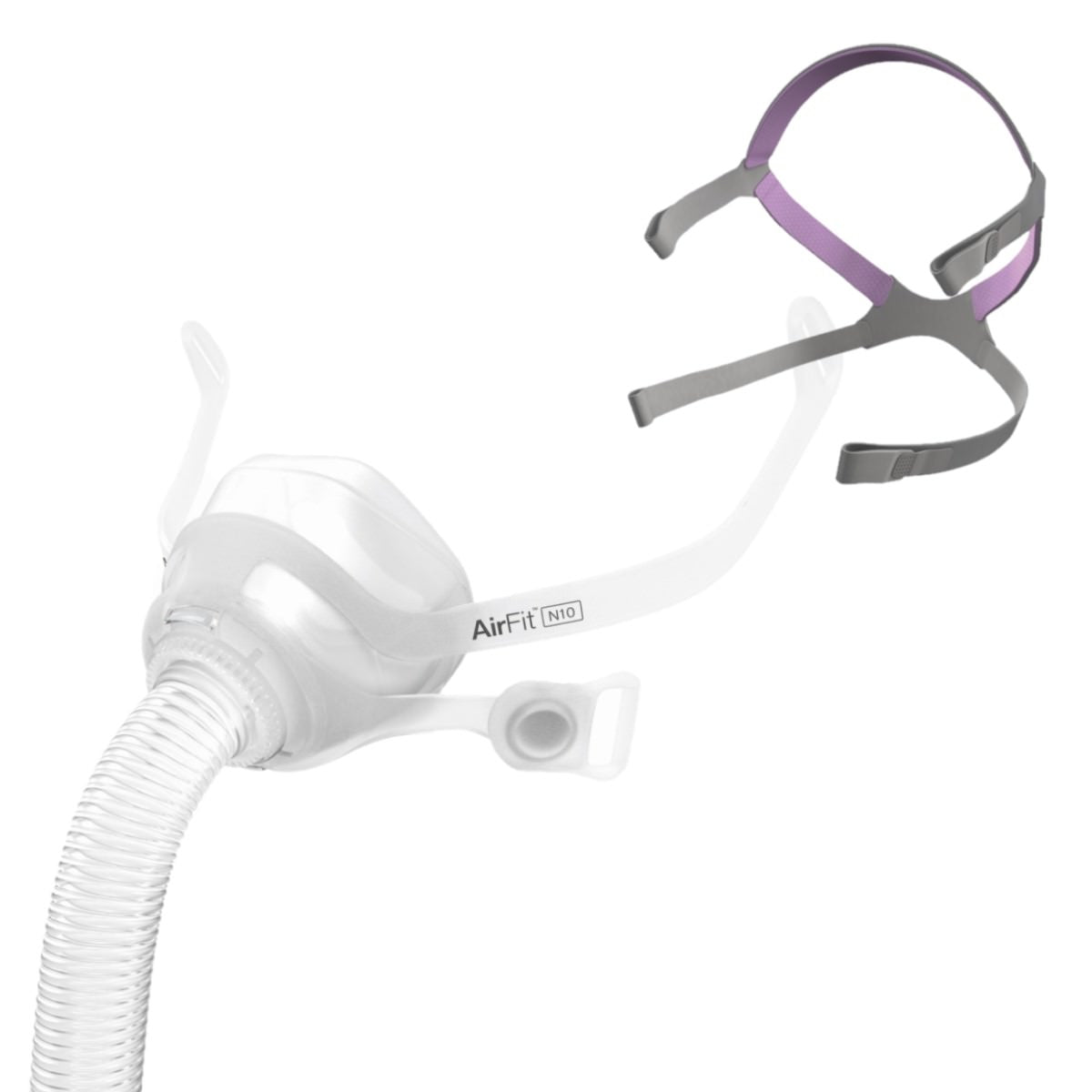 Stock photo of ResMed AirFit N10 for Her nasal CPAP mask with optional headgear