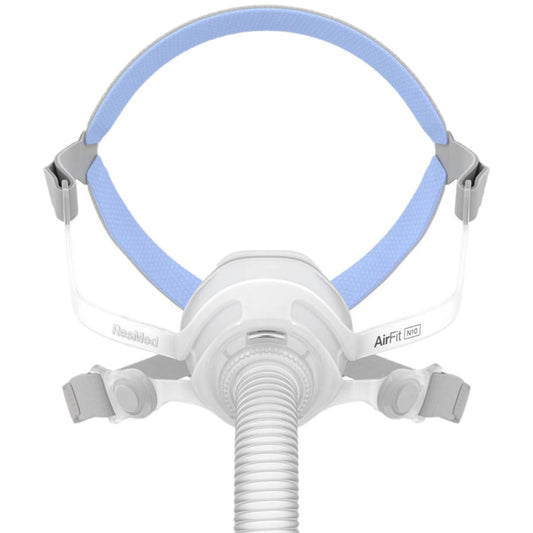 Stock photo of ResMed AirFit N10 nasal CPAP mask kit with headgear