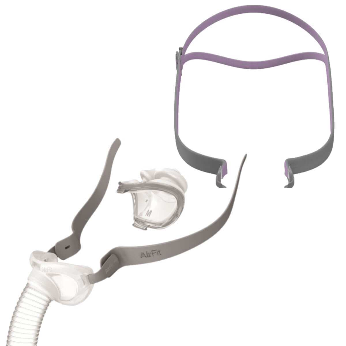 Stock photo of ResMed AirFit P10 for Her CPAP mask, cushion, and headgear