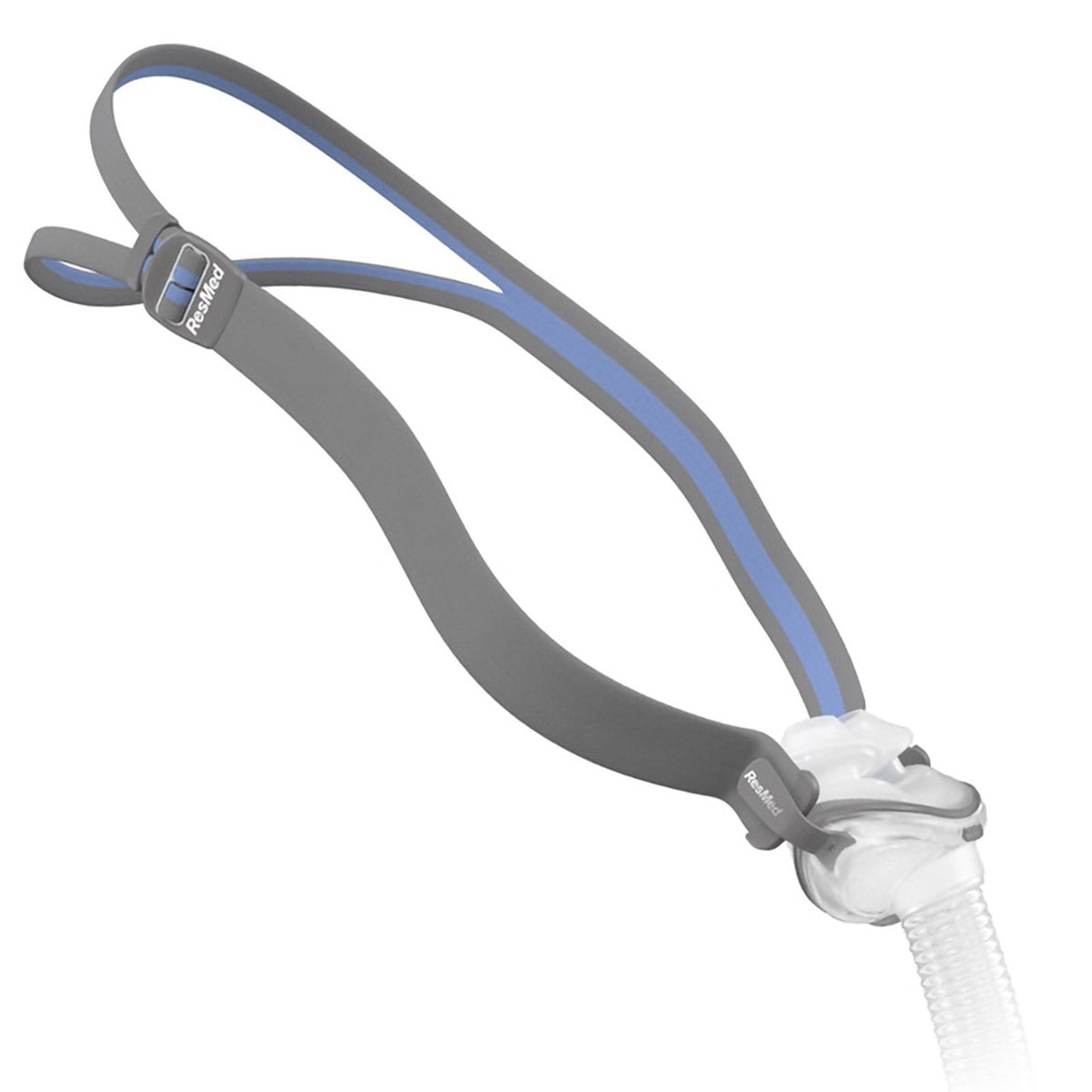 Angled Stock Image of ResMed AirFit P10 Nasal Pillow CPAP Mask W/ Headgear - Size Medium