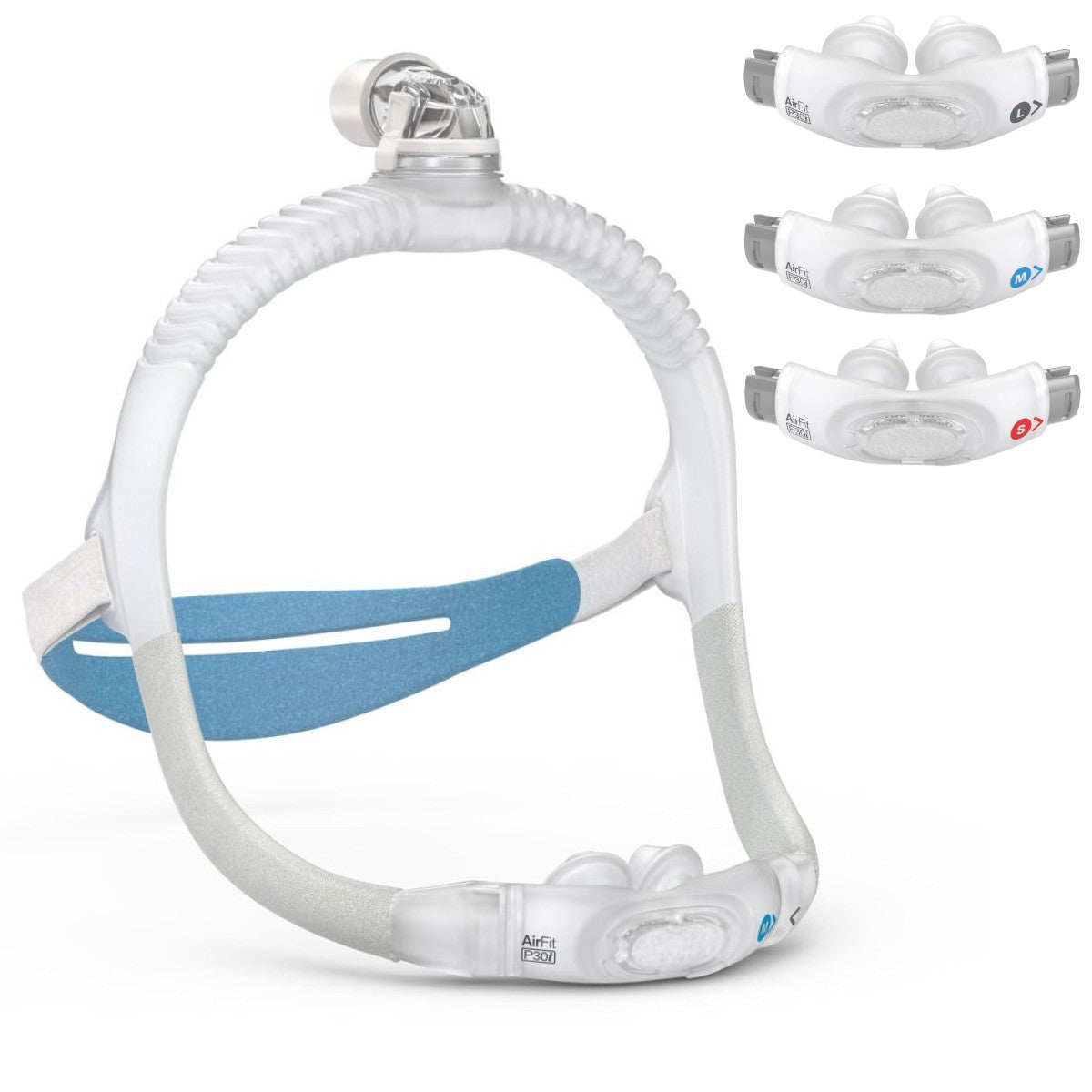 Stock Image of ResMed's AirFit P30i Nasal Pillow CPAP Mask Fit Pack Hero W/ Headgear