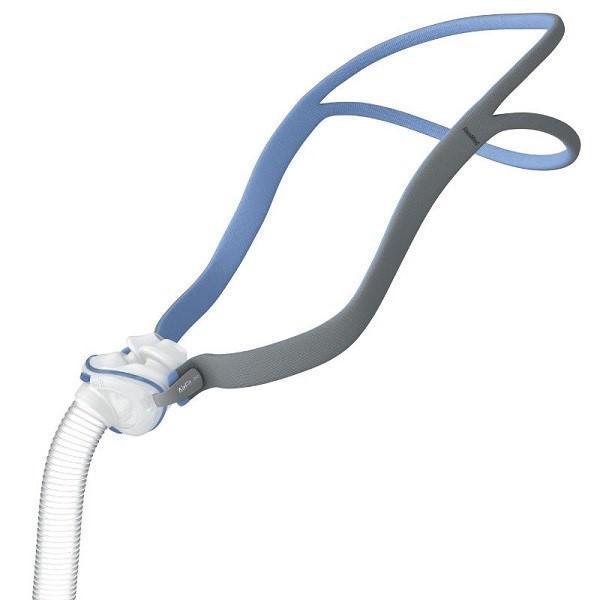 Angled Stock Image of ResMed AirFit P10 Nasal Pillow CPAP Mask W/ Headgear