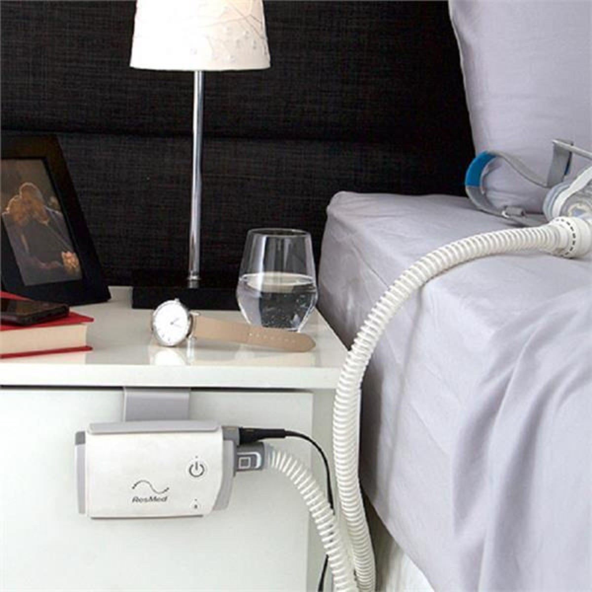 Photo of ResMed AirMini Bed Caddy Mounting System on nightstand