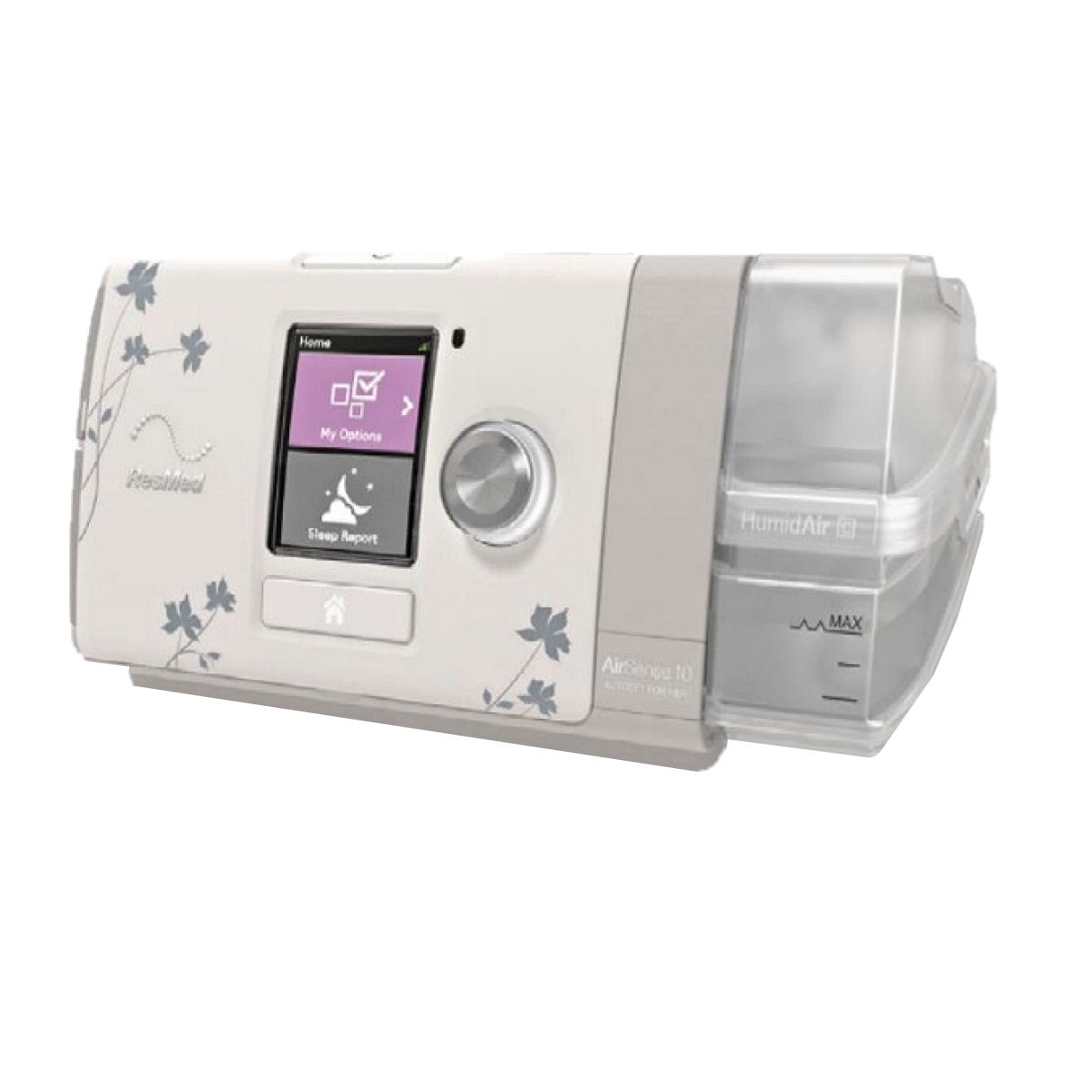 Angled Stock Image of ResMed AirSense 10 for Her Auto CPAP W/ Humidifier