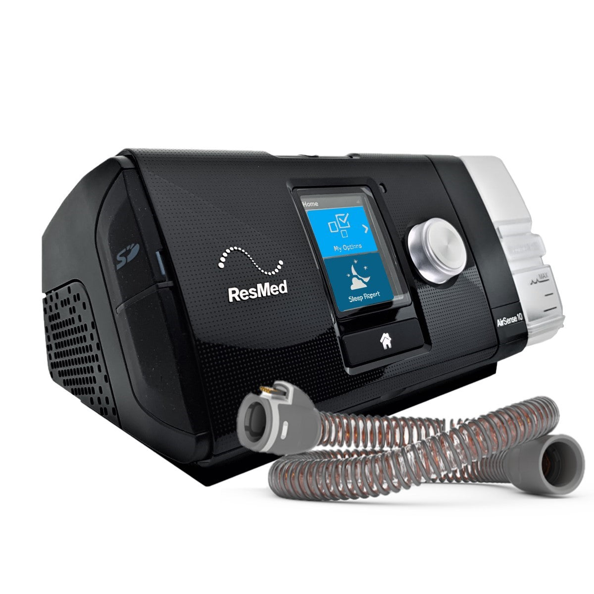 Angled Stock Image of ResMed AirSense 10 Auto CPAP Machine W/ Heated Tube