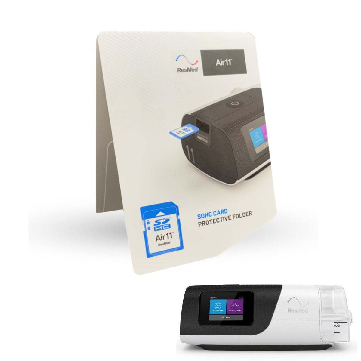 Stock photo of ResMed AirSense 11 SD Card with protective folder