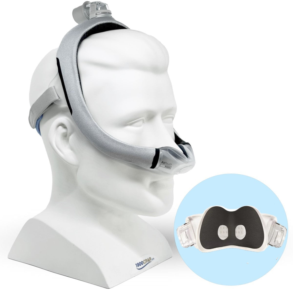 Stock photo of ResMed AirTouch N30i nasal CPAP mask fit pack with headgear