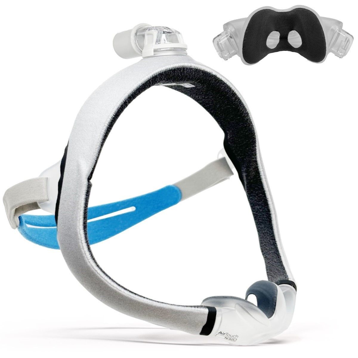 Stock photo of ResMed AirTouch N30i nasal CPAP mask fit pack with headgear