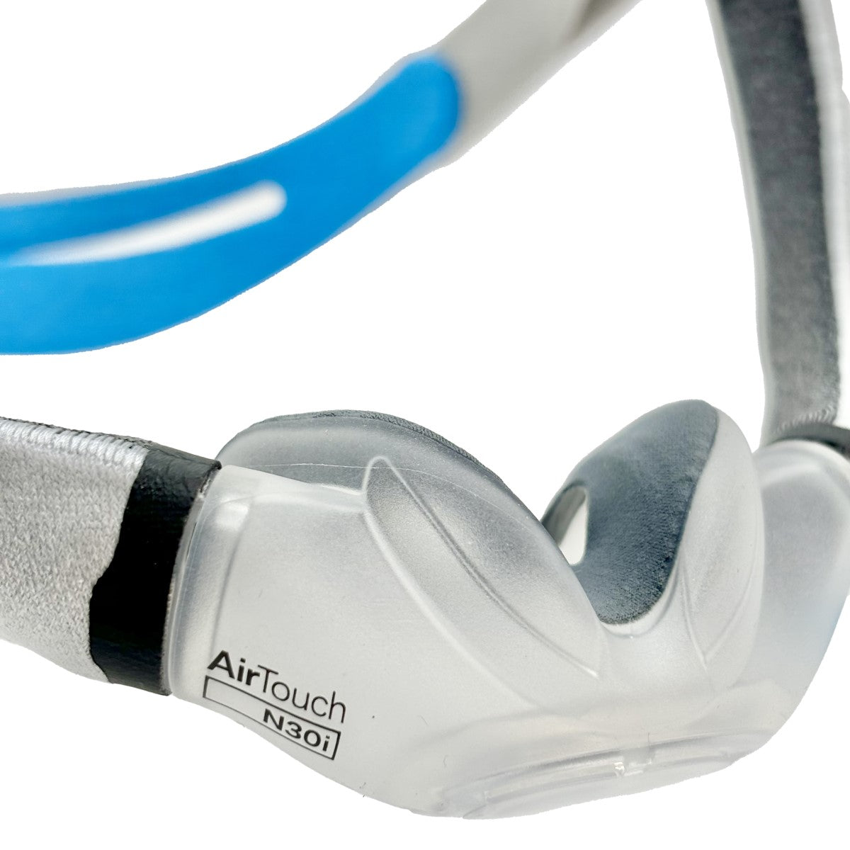 Stock photo of ResMed AirTouch N30i nasal CPAP mask and cushion with headgear
