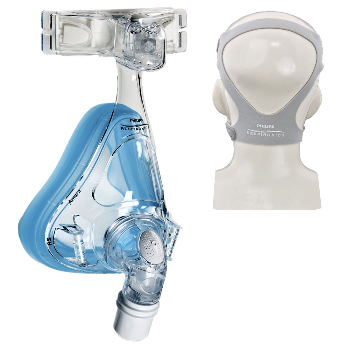 Stock photo of Philips Respironics Amara full face CPAP mask with optional headgear