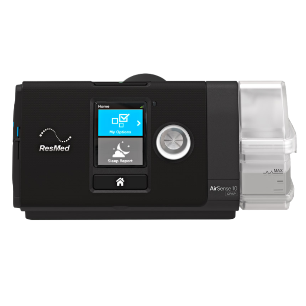 Front View of ResMed AirSense 10 AutoSet CPAP Machine W/ Water Chamber