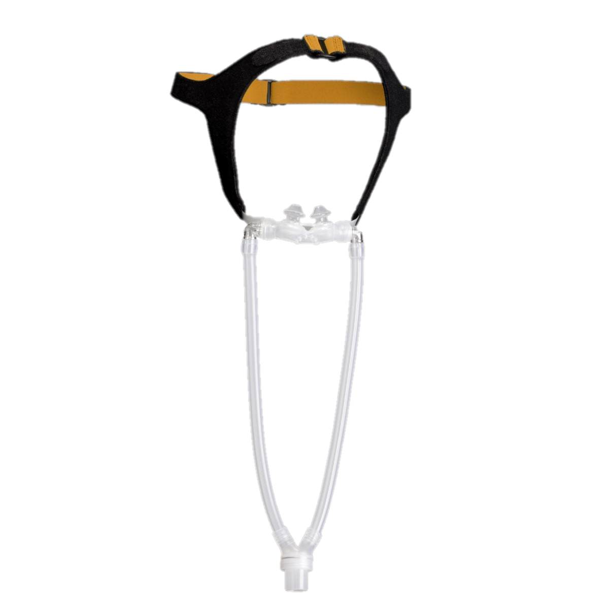 Stock photo of RespCare Bravo II nasal pillow CPAP mask with headgear