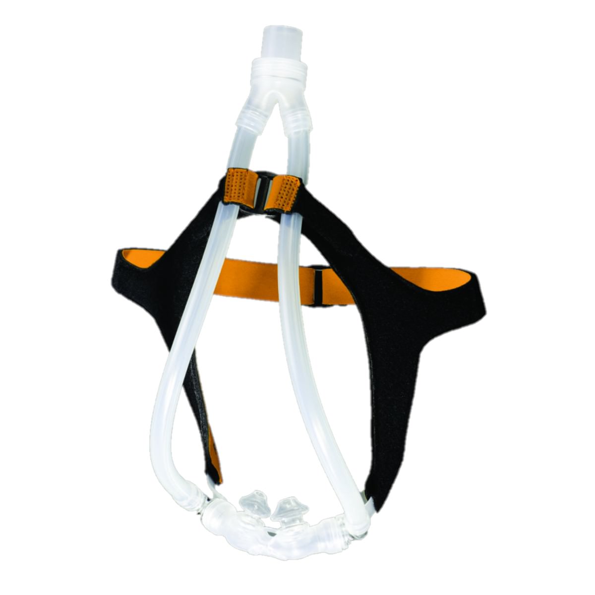 Stock photo of RespCare Bravo II nasal pillow CPAP mask with headgear