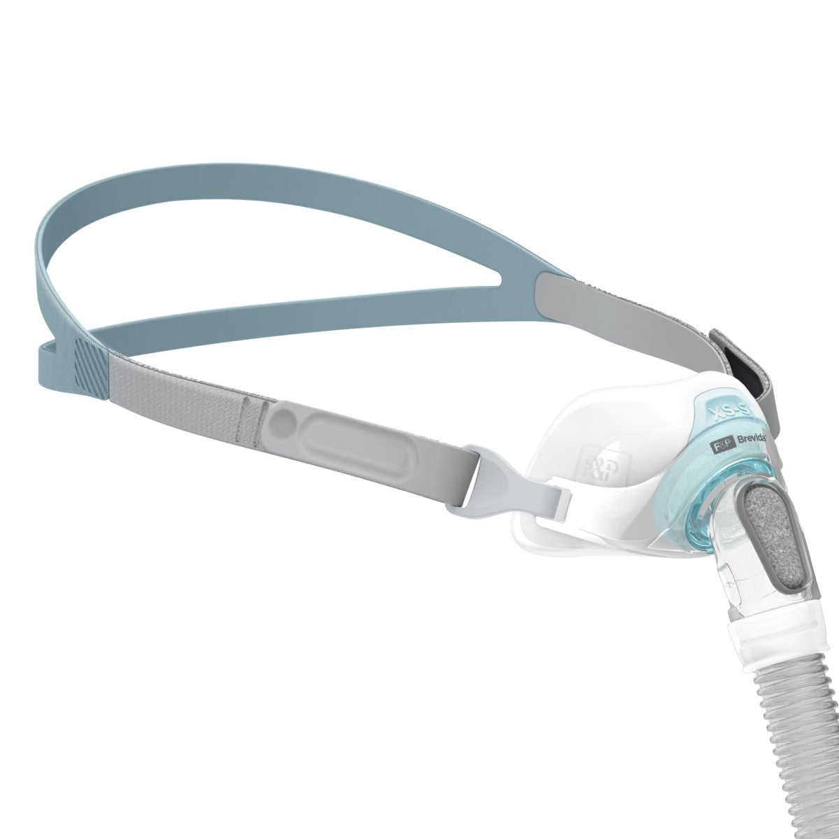 Stock photo of Fisher & Paykel Brevida nasal pillow CPAP mask with headgear