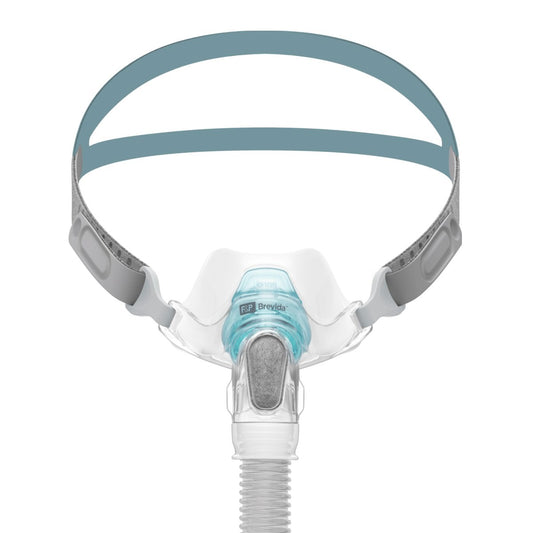 Stock photo of Fisher & Paykel Brevida nasal pillow CPAP mask with headgear