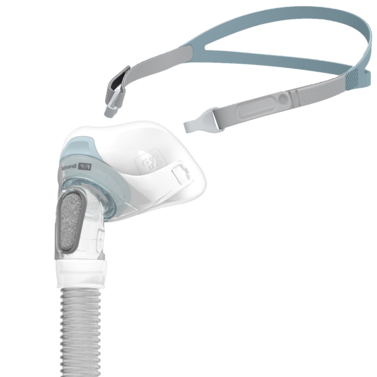 Stock photo of Fisher & Paykel Brevida nasal pillow CPAP mask with optional headgear