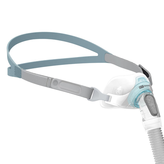 Stock photo of Fisher & Paykel Brevida nasal pillow CPAP mask with headgear