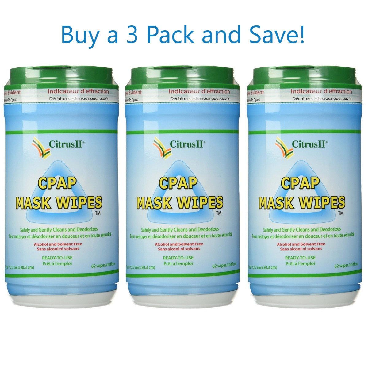 Stock Image of 3 Pack Citrus II's CPAP Mask Wipes