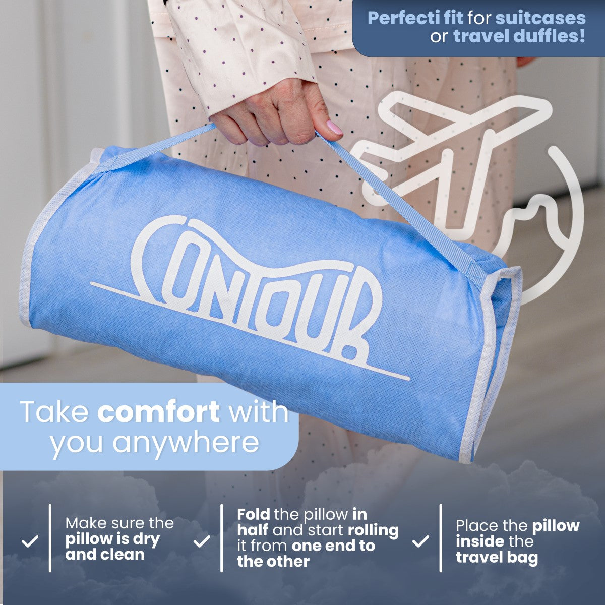 Infographic of Contour Product CoolPAP Travel CPAP Bed Pillow