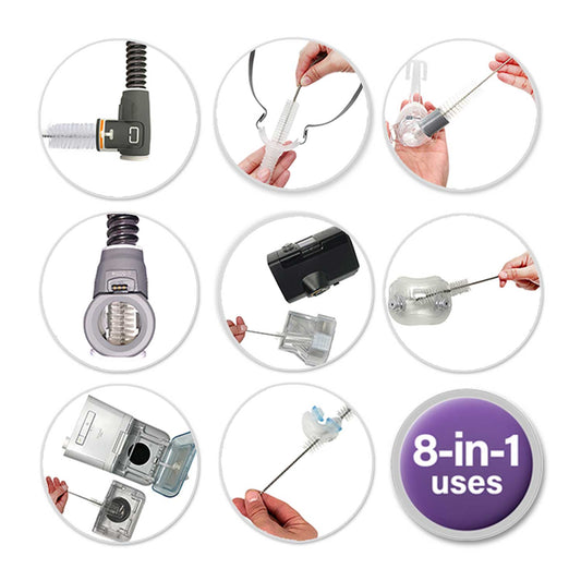 8-in-1 Use photo of CPAPhero CPAP mask and tube cleaning brush