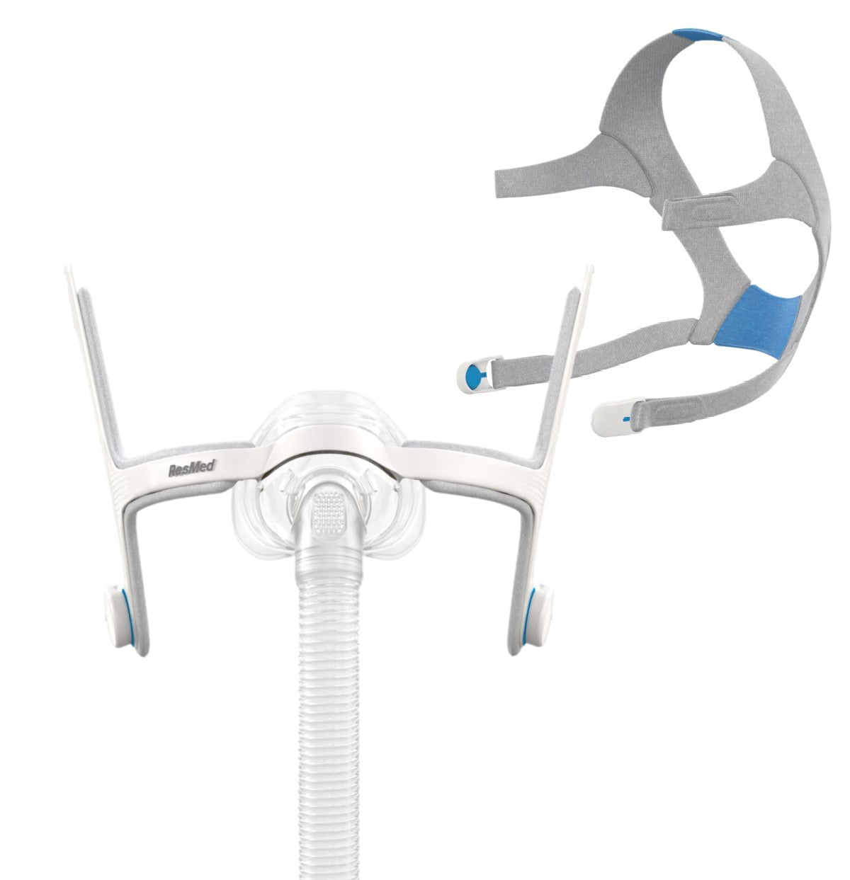 Stock photo of ResMed AirFit N20 nasal CPAP mask with optional headgear