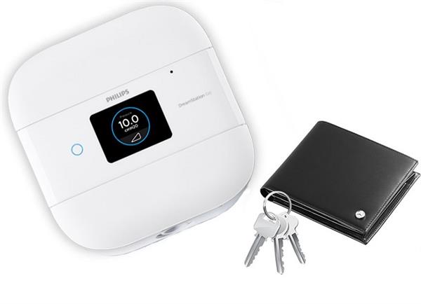 Stock Image of Philips Respironics DreamStation Go Auto Travel CPAP Machine W/ Wallet for Size Comparison