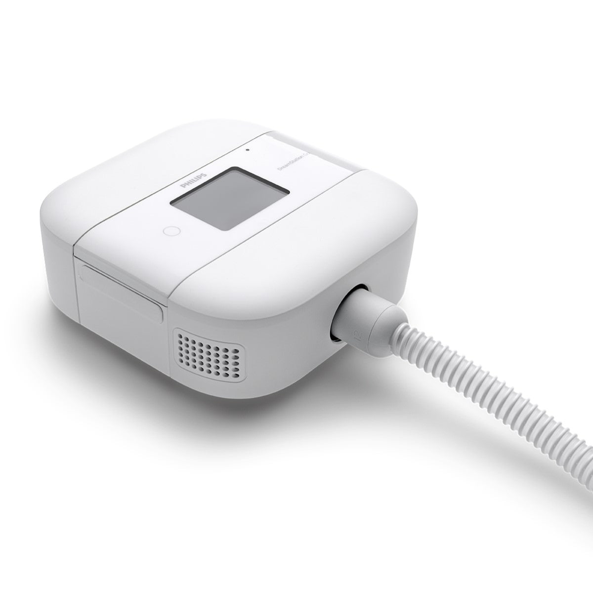 Stock photo of Philips Respironics DreamStation Go Auto Travel CPAP Machine with tubing