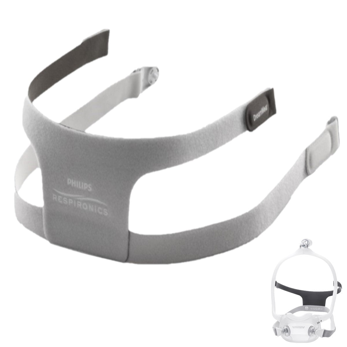Enlarged View of Philips Respironics DreamWear Full Face Replacement Headgear W/ a Smaller View of PR's DreamWear Full Face Mask Kit W/ Headgear