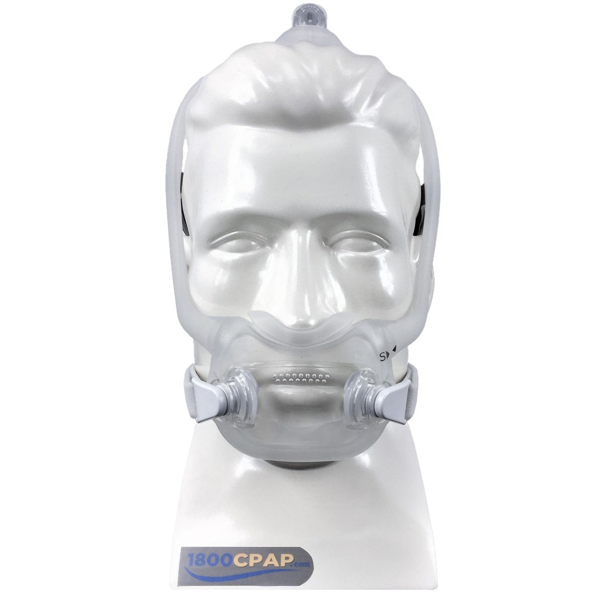 Front View of Mannequin Head Wearing a Philips Respironics DreamWear Full Face Mask W/ Small Cushion & Headgear