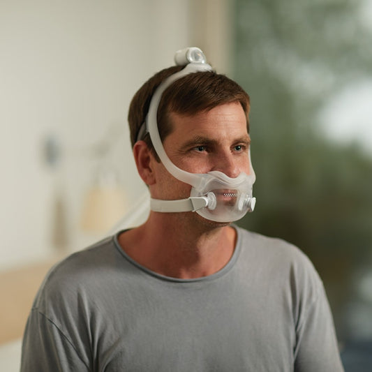 Man Wearing His Philips Respironics DreamWear Full Face Mask W/ Headgear