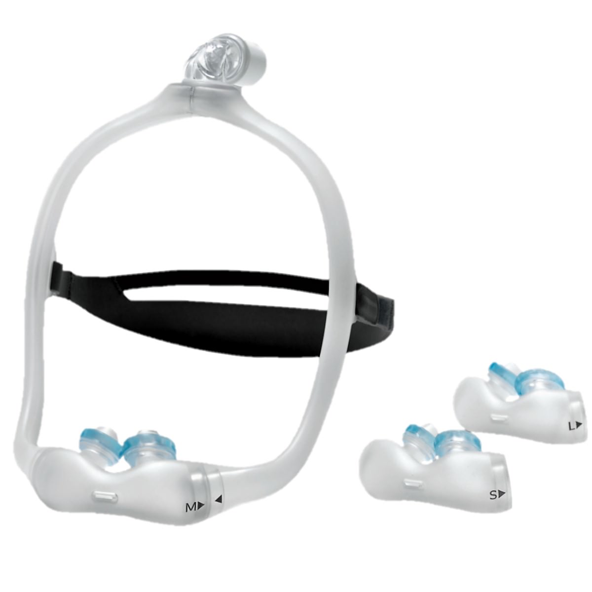 Stock photo of Philips Respironics DreamWear Gel nasal pillow CPAP mask fit pack with headgear