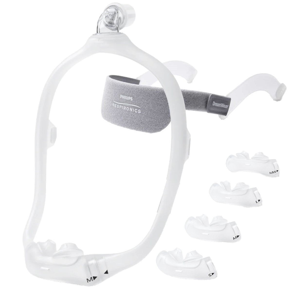 Stock photo of Philips Respironics DreamWear Silicone nasal pillow CPAP mask fit pack with headgear