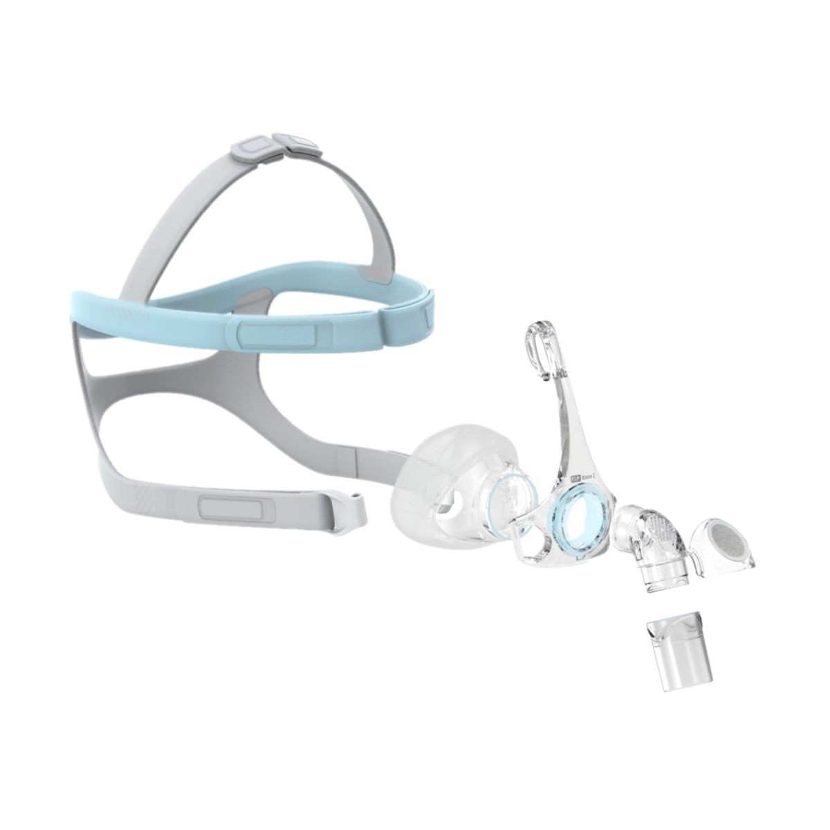 Right facing stock image of Fisher & Paykel Eson 2 nasal CPAP mask with headgear