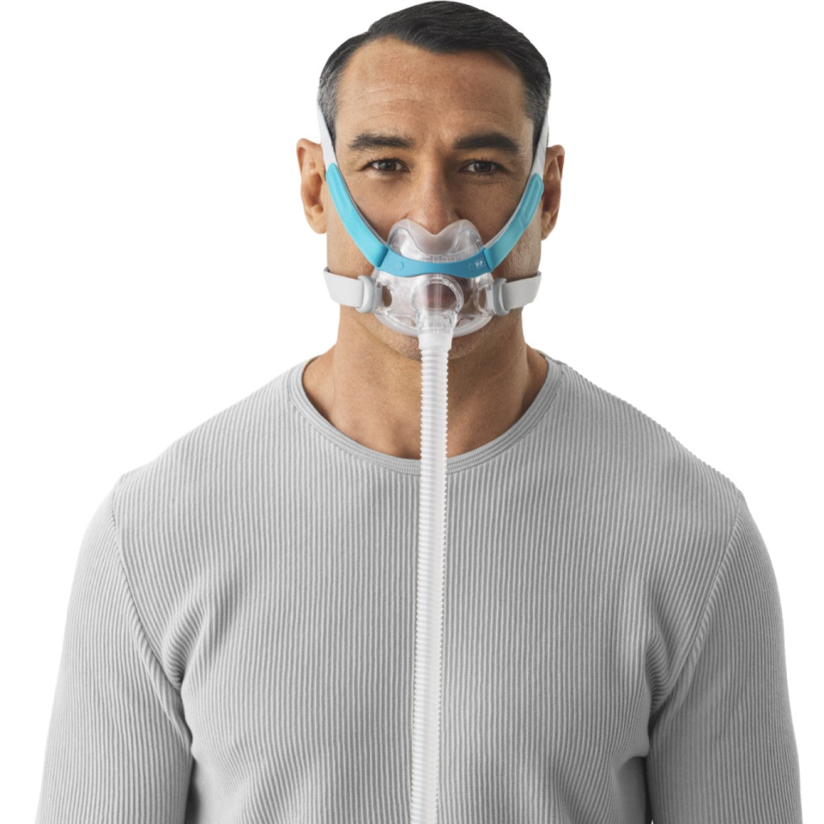 Stock photo of man wearing Fisher & Paykel Evora full face CPAP mask fit pack