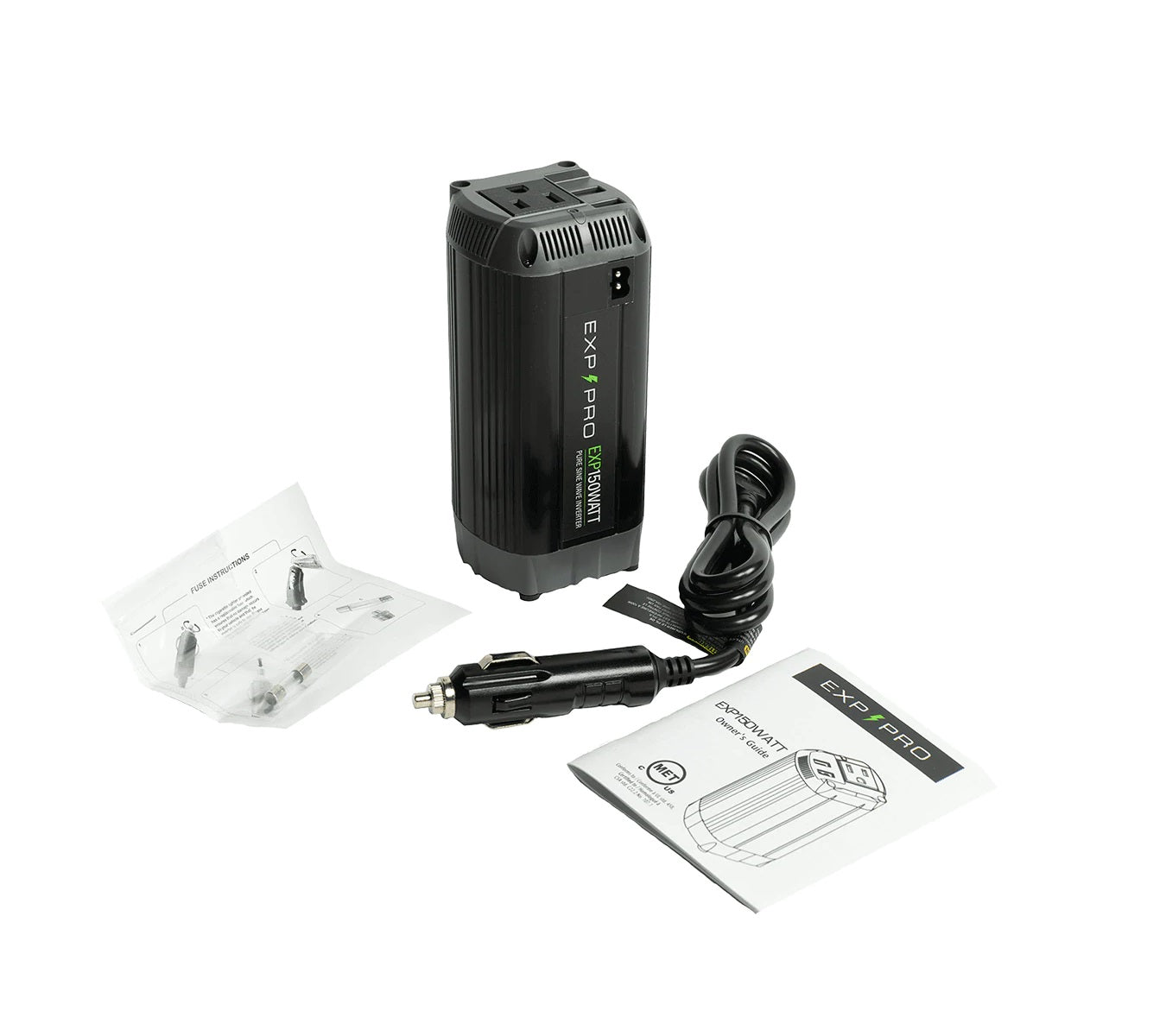 Stock Image of EXP Pro 150W Pure Sine Wave Inverter W/ Power Cable & Manuals