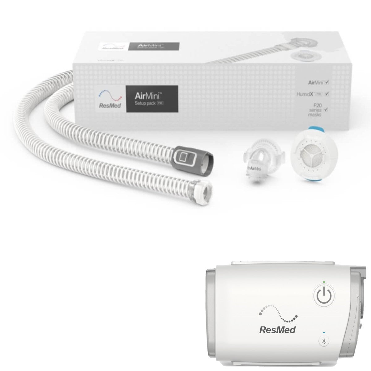 Stock Image of ResMed F20 Setup Pack for AirMini CPAP Machine
